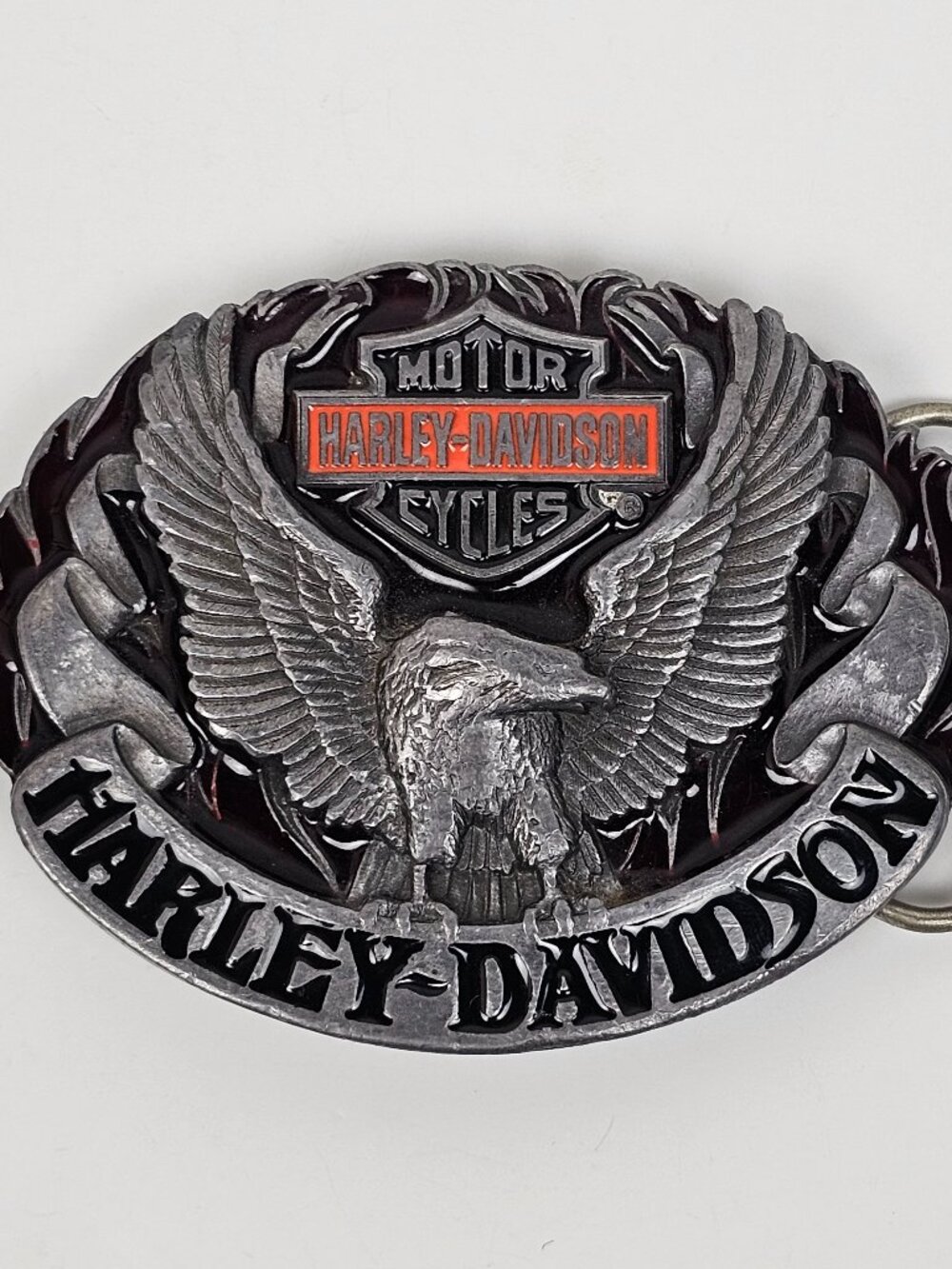 90s Harley Davidson Motorcycle Biker Belt Buckle 3d Eagle Flame Enamel Siskiyou